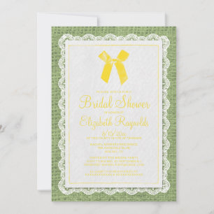 Yellow Green Country Burlap Bridal Shower Invites