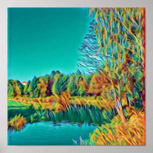 Yellow Green Countryside Landscape Poster