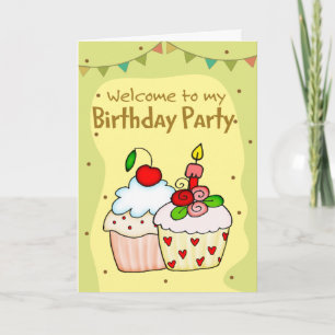Yellow Green Cupcakes Birthday Invitation Card