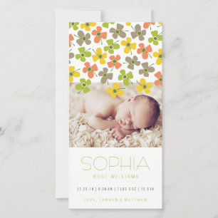 Yellow Green Daisies Baby Girl Birth Announcement