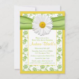 Yellow Green Daisy Floral Baby Shower Invitation