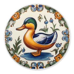 Yellow Green Duck European Folk Animal Art Ceramic Knob