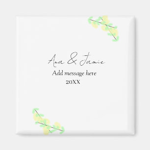 yellow green floral abstract wedding couple name d magnet