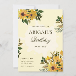 Yellow green floral birthday invitation