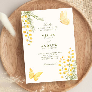 Yellow green floral wedding invitation