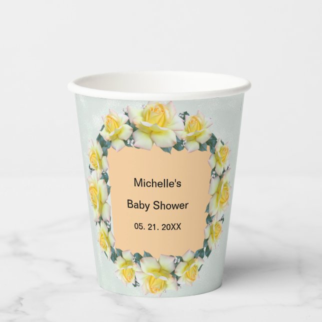 Yellow Green Florals Tableware Paper Cups (Front)