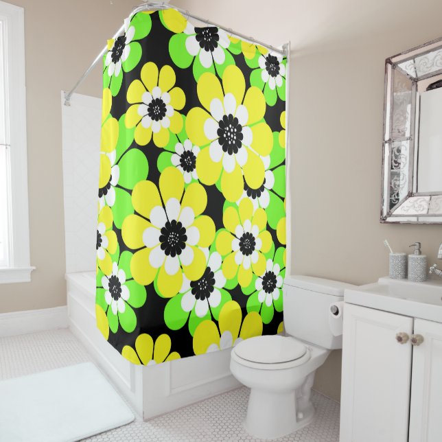 Yellow green flowers shower curtain (In Situ)