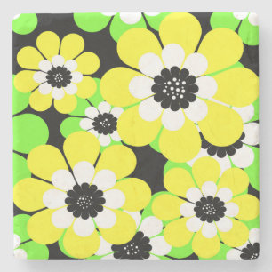 Yellow green flowers stone coaster