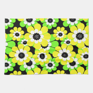 Yellow green flowers tea towel