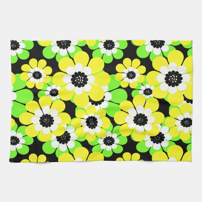 Yellow green flowers tea towel (Horizontal)