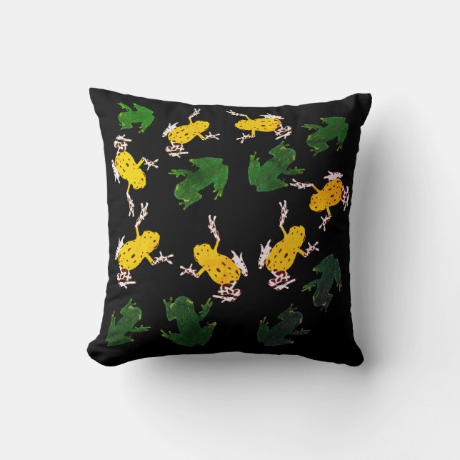Yellow Green Frogs Pattern Cushion (Front)