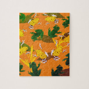 Yellow Green Frogs Pattern Jigsaw Puzzle