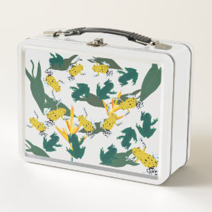 Yellow Green Frogs Pattern Metal Lunch Box