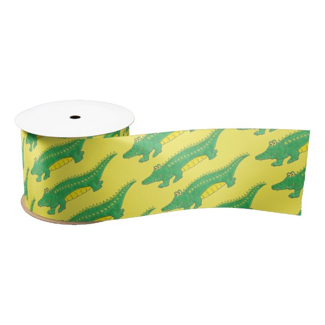 Yellow Green Gator Alligator Crocodile Croc Animal Satin Ribbon (Spool)
