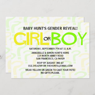 Yellow & Green Gender Reveal Baby Shower Party Invitation