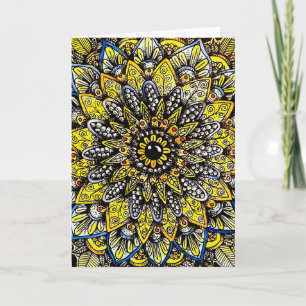 Yellow Green Hand Drawn Mandala Design Card