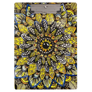 Yellow Green Hand Drawn Mandala Design Clipboard