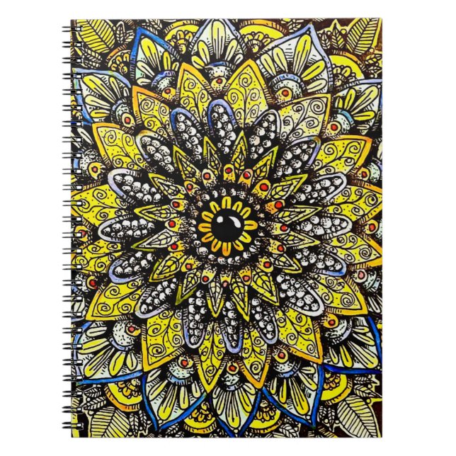 Yellow Green Hand Drawn Mandala Design Notebook (Front)