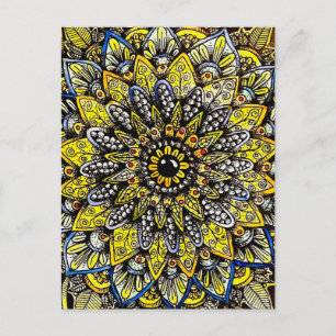 Yellow Green Hand Drawn Mandala Design Postcard