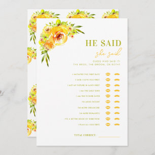 Yellow Green He Said She Said Bridal Shower Game Invitation