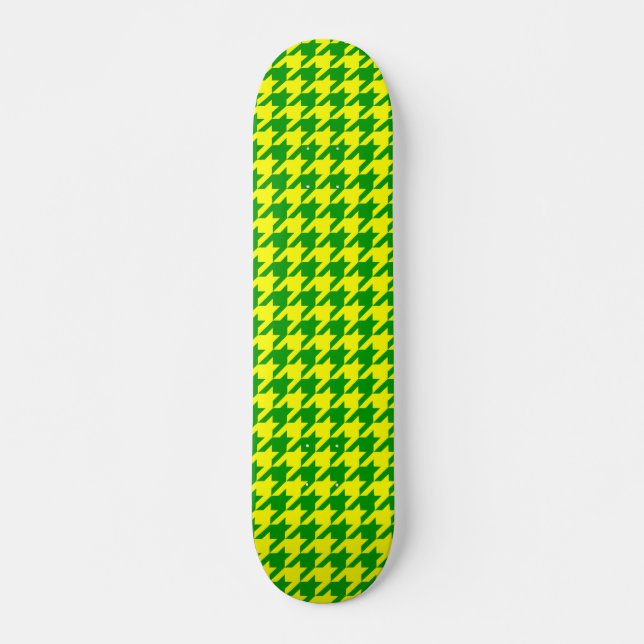Yellow Green Houndstooth Design  Skateboard (Front)