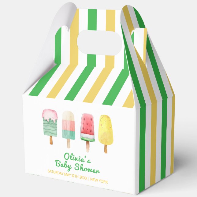 Yellow Green Ice Cream Ready To Pop Baby Shower  Favour Box (Back)