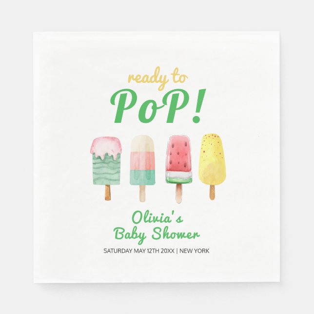 Yellow Green Ice Cream Ready To Pop Baby Shower  Napkin (Front)