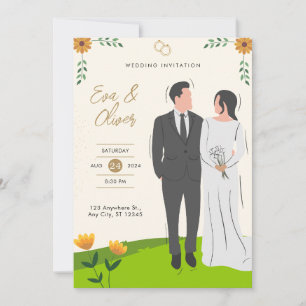 Yellow Green Illustrated Wedding Invitation