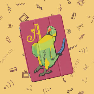 Yellow Green Indian Ringneck Parakeet Initial Bird iPad Pro Cover