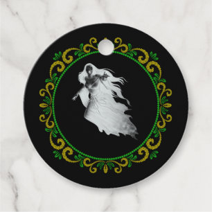 Yellow Green Lady In White Ghost Halloween Favour Tags