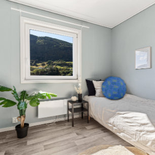 Yellow green leaves pattern blue round cushion