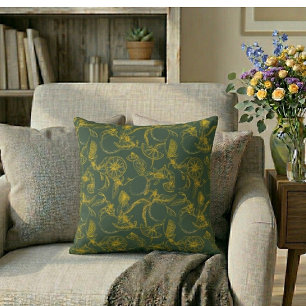 Yellow Green Lemon Botanical Pattern Cushion
