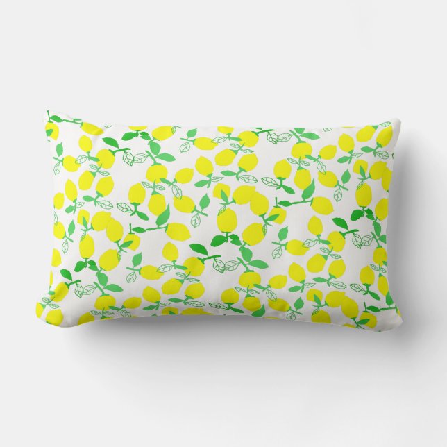 Yellow Green Lemon Pattern Cushion Pillow (Front)