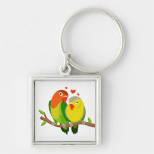 Yellow Green Lovebirds Wedding, Engagement Key Ring