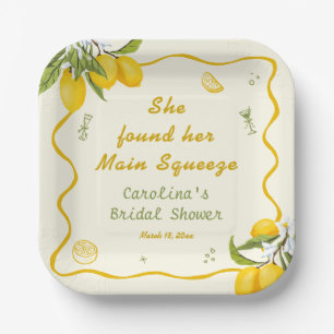Yellow Green Main Squeeze Bridal Shower Lemon  Paper Plate