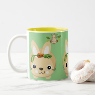 Yellow Green Monkey Rabbit Carrots & Peas  Mug