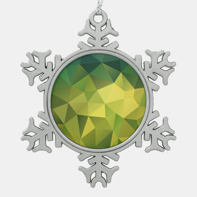 Yellow green pattern snowflake pewter christmas ornament (Front)