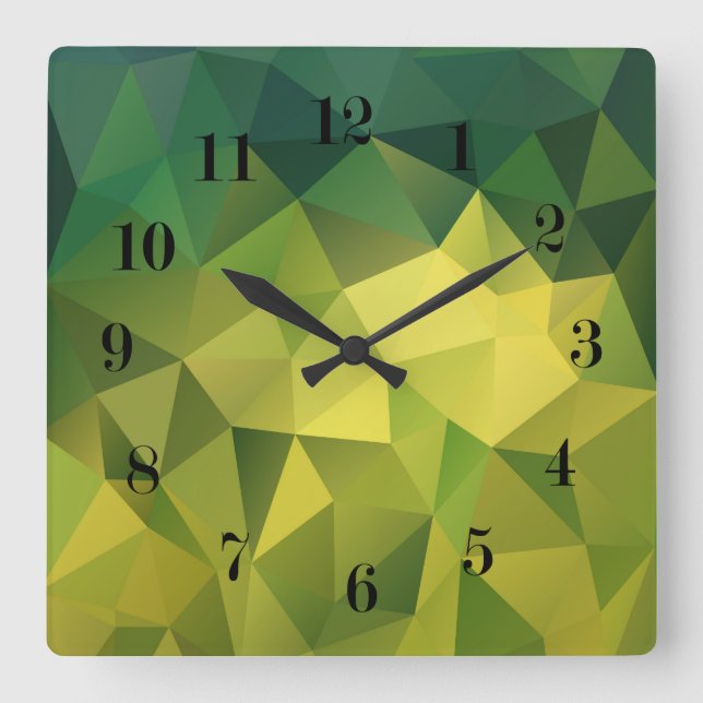Yellow green pattern square wall clock (Front)