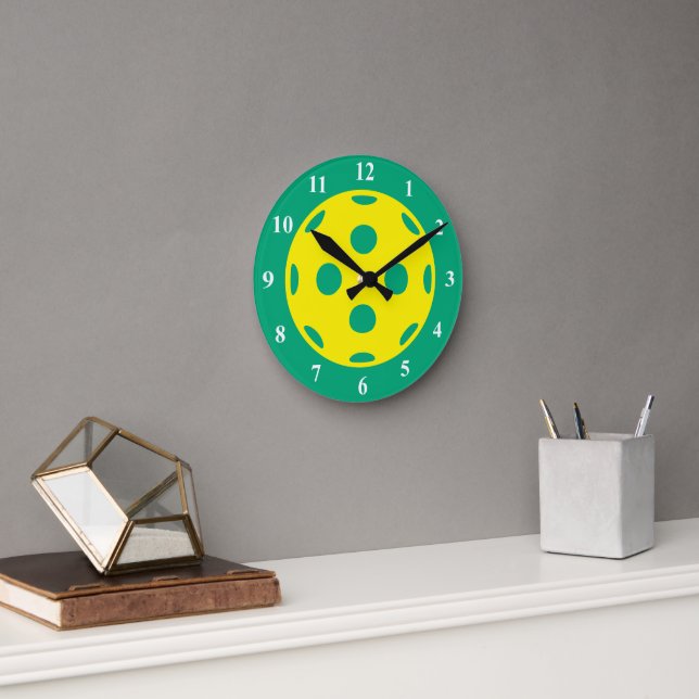Yellow green pickleball sports wall clock (Office)