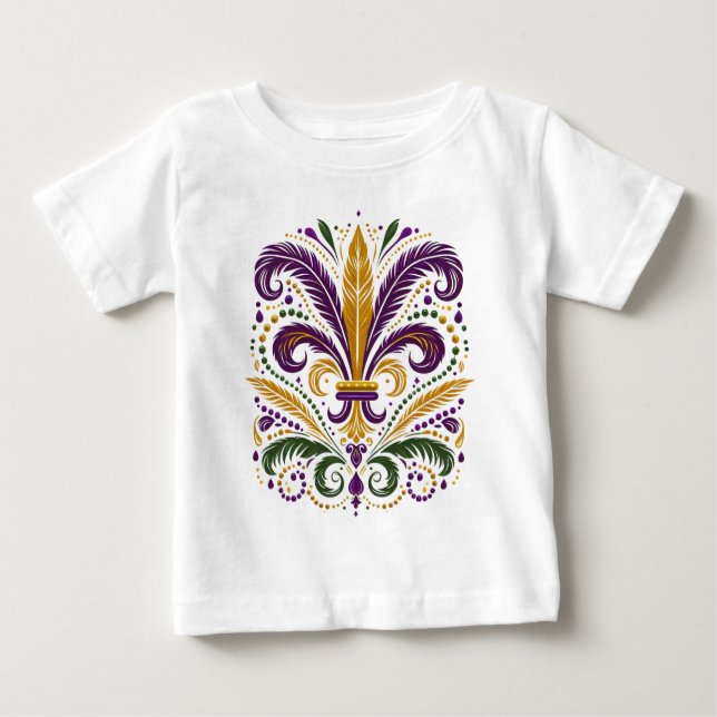 Yellow, green purple fleur de lis feathers baby T-Shirt (Front)