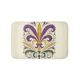 Yellow, green purple fleur de lis feathers bath mat