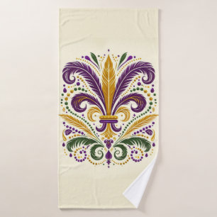 Yellow, green purple fleur de lis feathers bath towel