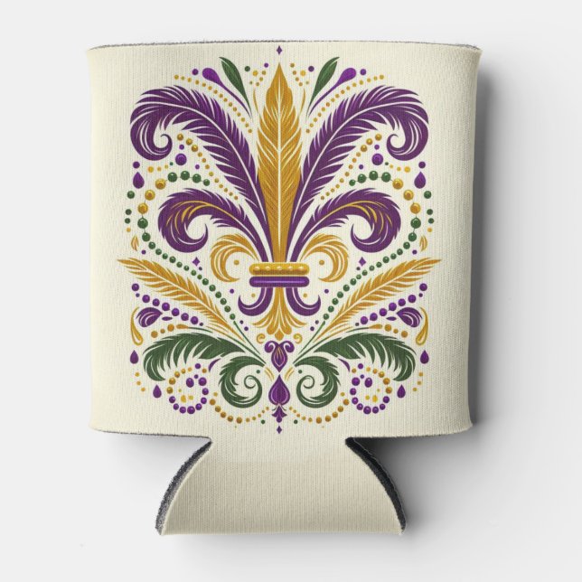 Yellow, green purple fleur de lis feathers can cooler (Front)