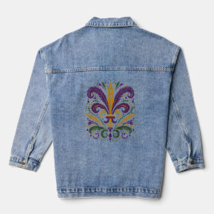 Yellow, green purple fleur de lis feathers denim jacket