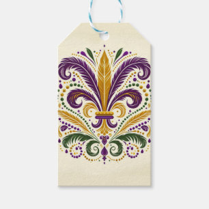 Yellow, green purple fleur de lis feathers gift tags