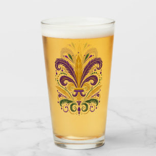 Yellow, green purple fleur de lis feathers glass