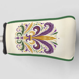 Yellow, green purple fleur de lis feathers golf head cover