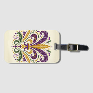 Yellow, green purple fleur de lis feathers luggage tag
