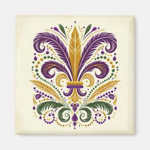 Yellow, green purple fleur de lis feathers magnet