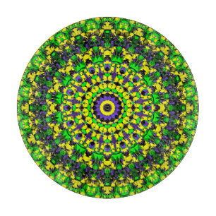 Yellow, Green, Purple Mandala Cutting Board